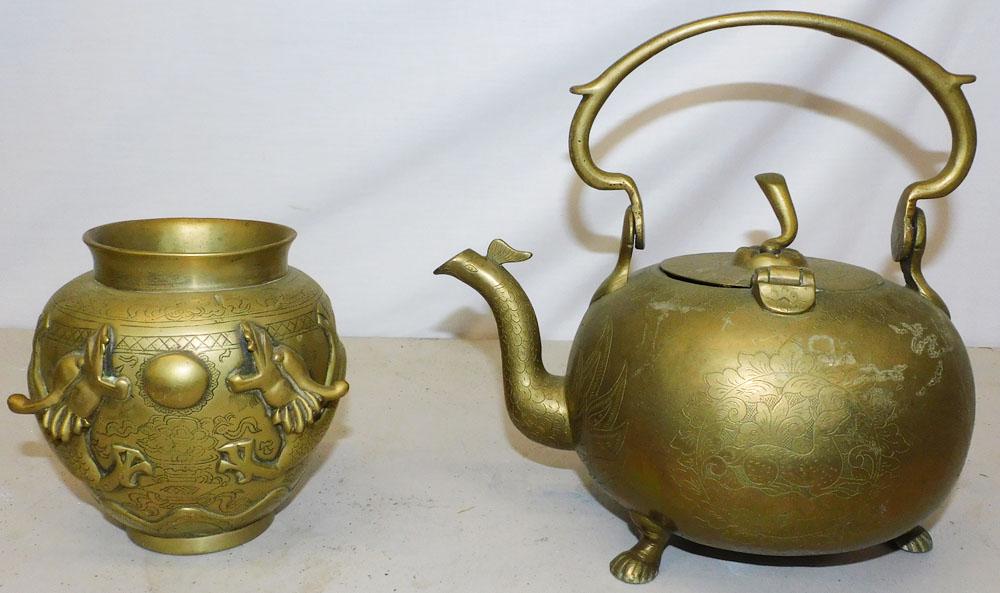 Brass Oriental Kettle & Dragon Vase (1 of 8)