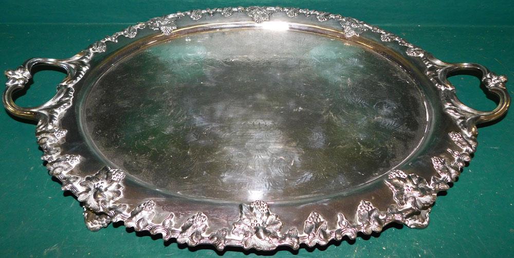 Antique Silverplated Grape & Cable Border Serving Tray (1 of 4)