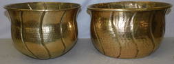 2 Hammered Brass Jardinieres