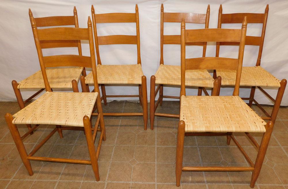 Set of 5 Antique Shaker Style Oak Ladder Back Chairs with Split Oak Seats (1 of 6)