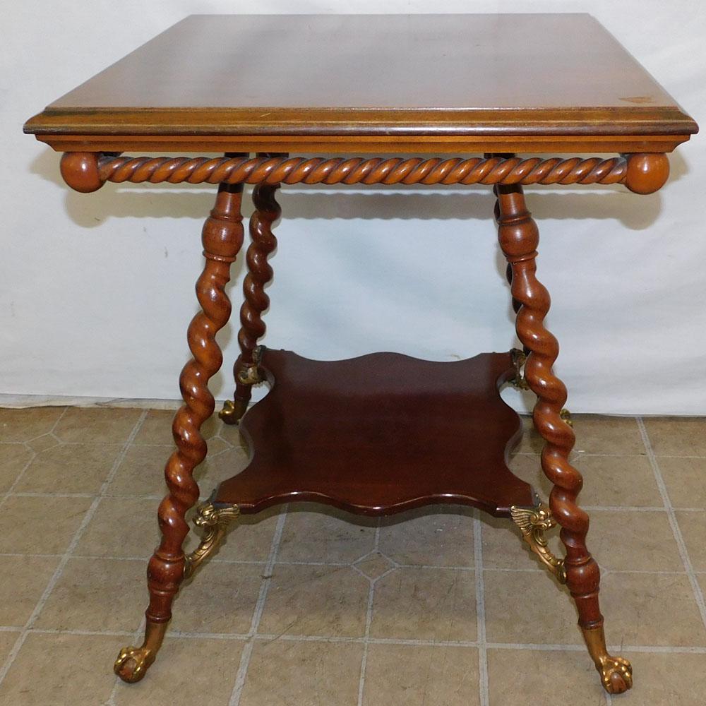 Mahogany Barley Twist Center Table with Gargoyle Supports with Paines Furniture Label (1 of 6)