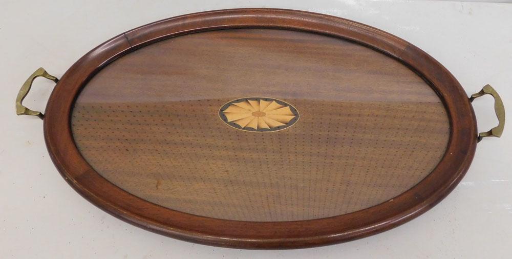 Mahogany Inlaid Serving Tray with Brass Handles (1 of 4)