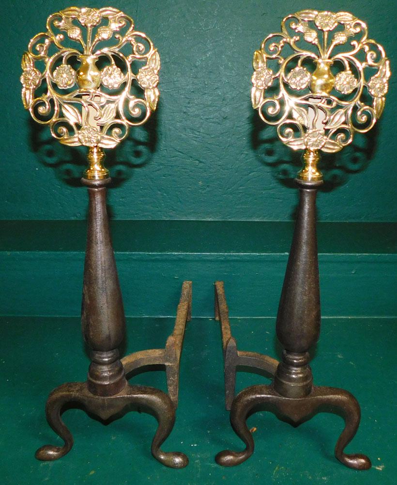 Pair of Cast Iron & Brass Andirons (1 of 2)