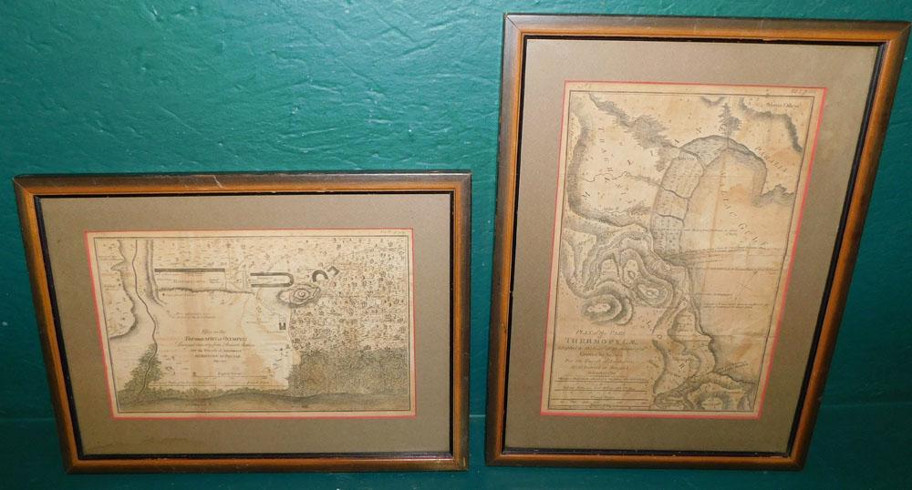 2 Antique Framed Black & White Block Maps Dated 1780 & 1784 (1 of 7)