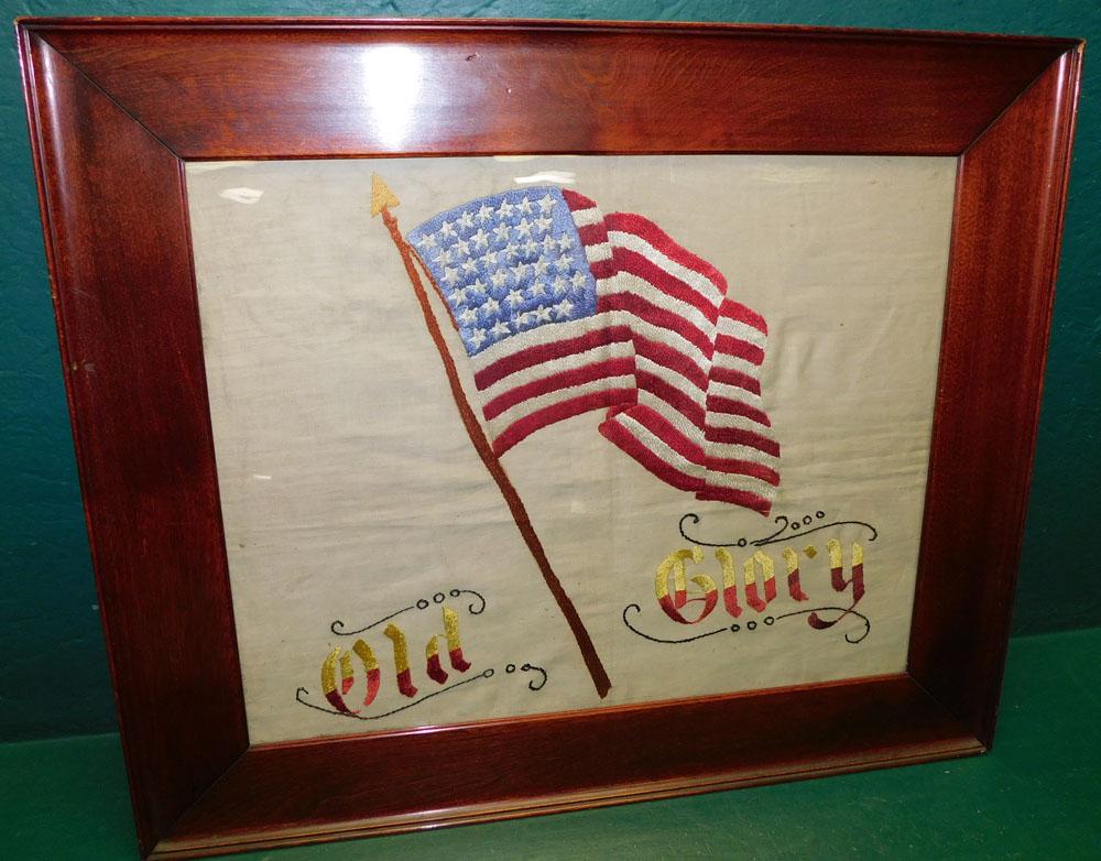Mahogany Framed American Flag Embroidery (1 of 3)