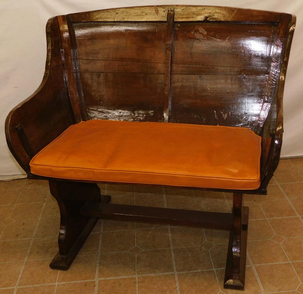 Antique Pine Buggy Bench with Leather Cushion (1 of 5)