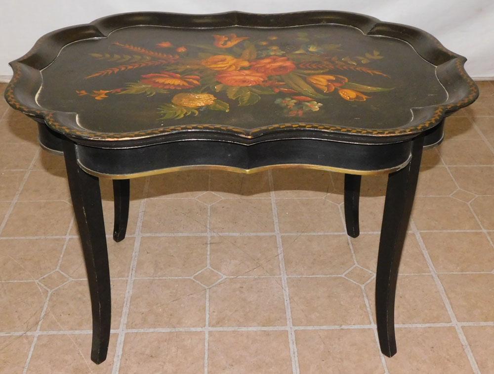 Black Lacquered & Paint Decorated Tea Table (1 of 3)