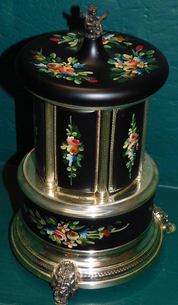 Italian Painted Reuge Musical Carousel Cigarette Dispenser with Gargoyle Feet (1 of 6)