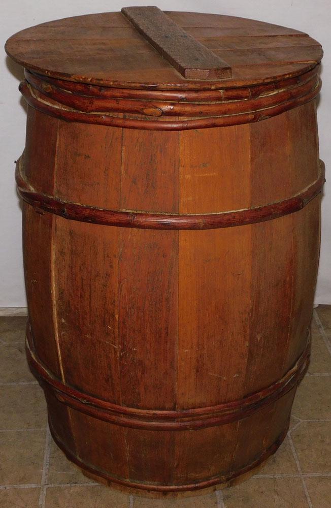 Antique Primitive Wood Barrel with Lid (1 of 4)