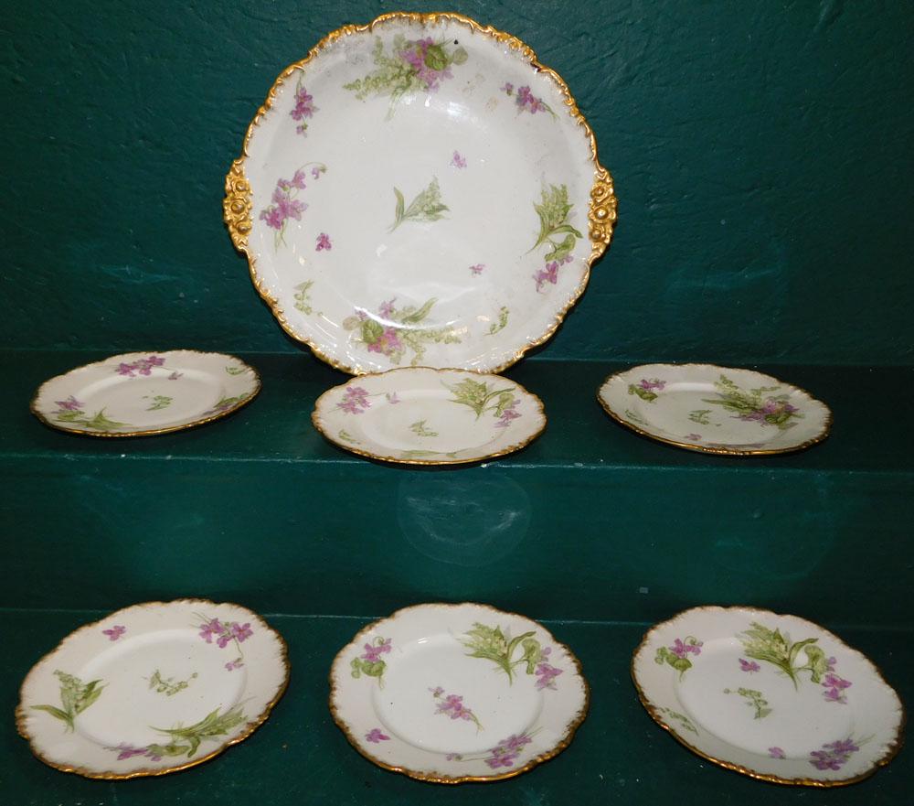 7 Piece Hand Painted Limoges Ice Cream Set: 7 Piece Hand Painted Limoges Ice Cream Set . ALL DESCRIPTIONS AND ANY CONDITION STATEMENT GIVEN BY LANGSTON AUCTION GALLERY ARE STRICTLY OPINIONS AND LANGSTON'S SHALL HAVE NO RESPONSIBILITY FOR ERRORS