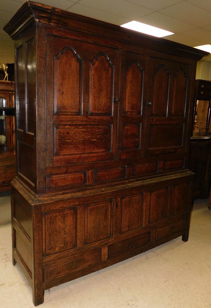 18th Century English Oak 2 Piece Cupboard with Folding Door & 3 Drawer Base (1 of 8)