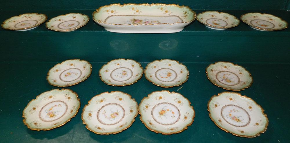 13 Piece Hand Painted Limoges Porcelain Ice Cream Set (1 of 4)