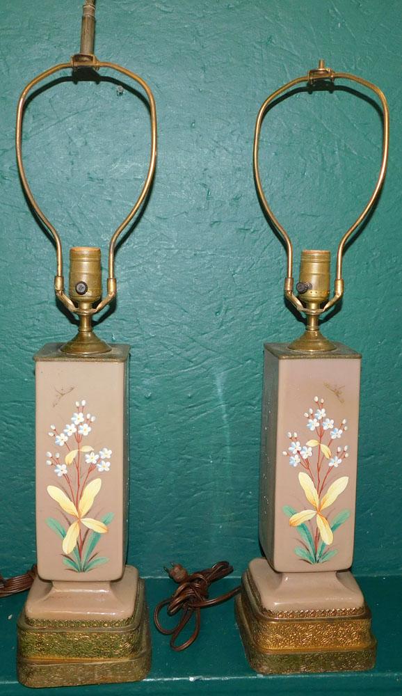 Pair of Enamel Glass Vases Made Into Lamps: Pair of Enamel Glass Vases Made Into Lamps . 26" H ALL DESCRIPTIONS AND ANY CONDITION STATEMENT GIVEN BY LANGSTON AUCTION GALLERY ARE STRICTLY OPINIONS AND LANGSTON'S SHALL HAVE NO RESPONSIBILITY FOR 