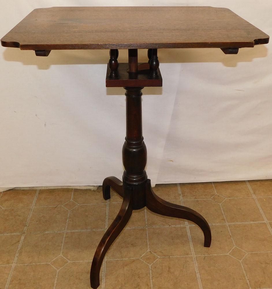 19th Century Shaped Top Walnut Candlestand: 19th Century Shaped Top Walnut Candlestand. 24 1/4" W 18 3/4" D 30" H ALL DESCRIPTIONS AND ANY CONDITION STATEMENT GIVEN BY LANGSTON AUCTION GALLERY ARE STRICTLY OPINIONS AND LANGSTON'S SHALL HAVE NO 
