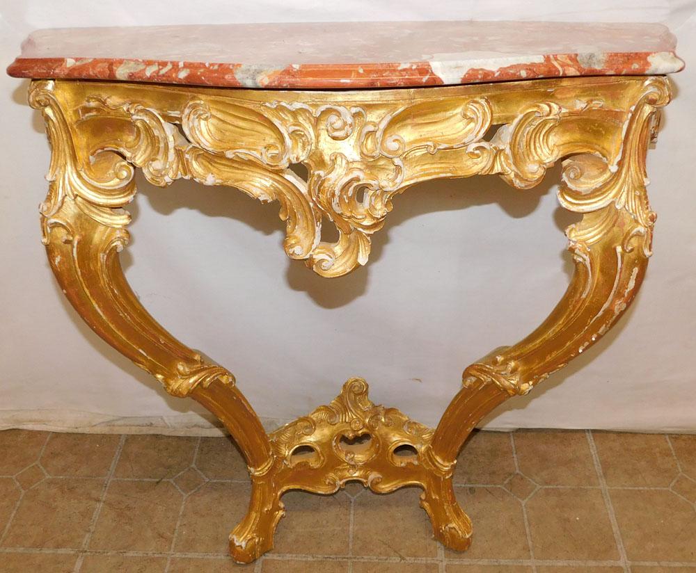 Gilded Carved Wood Console with Restored Marble Top (1 of 3)