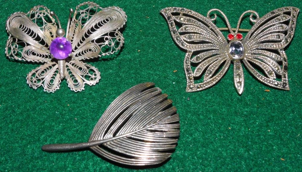 2 Sterling Ladies Butterfly Pins & Sterling Leaf Pin (1 of 6)