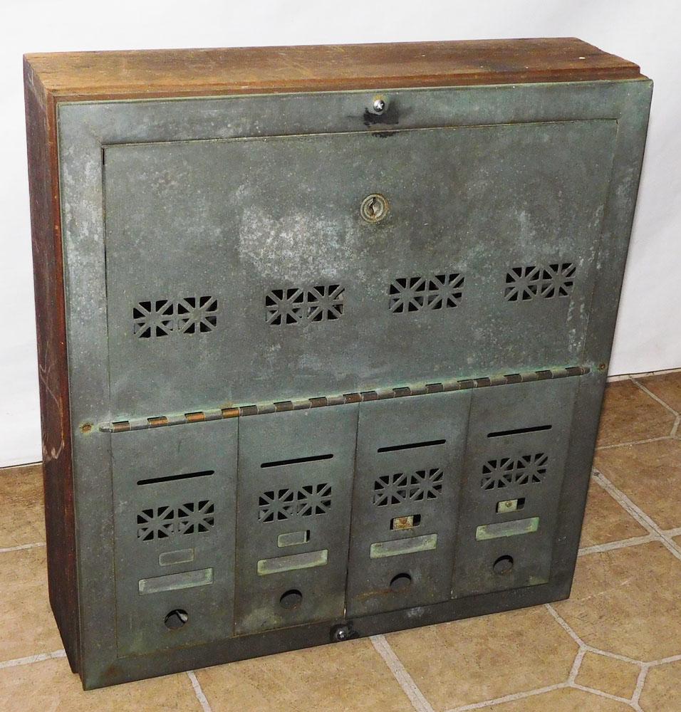 Antique Brass & Walnut Mail Box Cabinet (1 of 5)