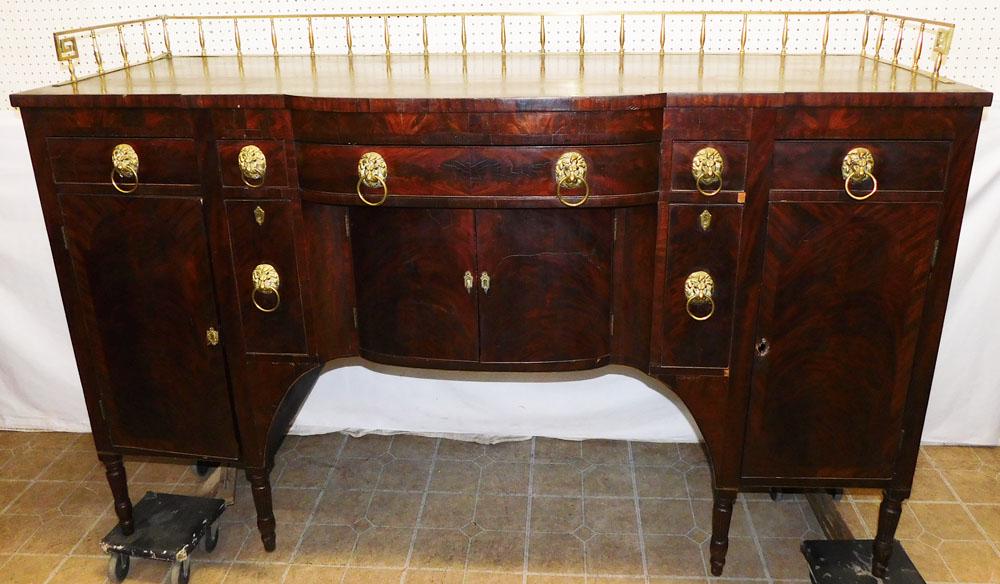 19th C Mahogany Sheraton Side Board With Brass Gallery (1 of 8)