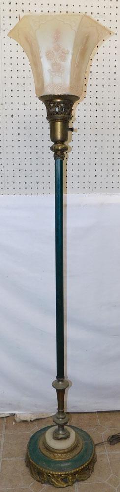 Painted Metal Alabaster & Glass Shade Torchiere Floor Lamp (1 of 4)