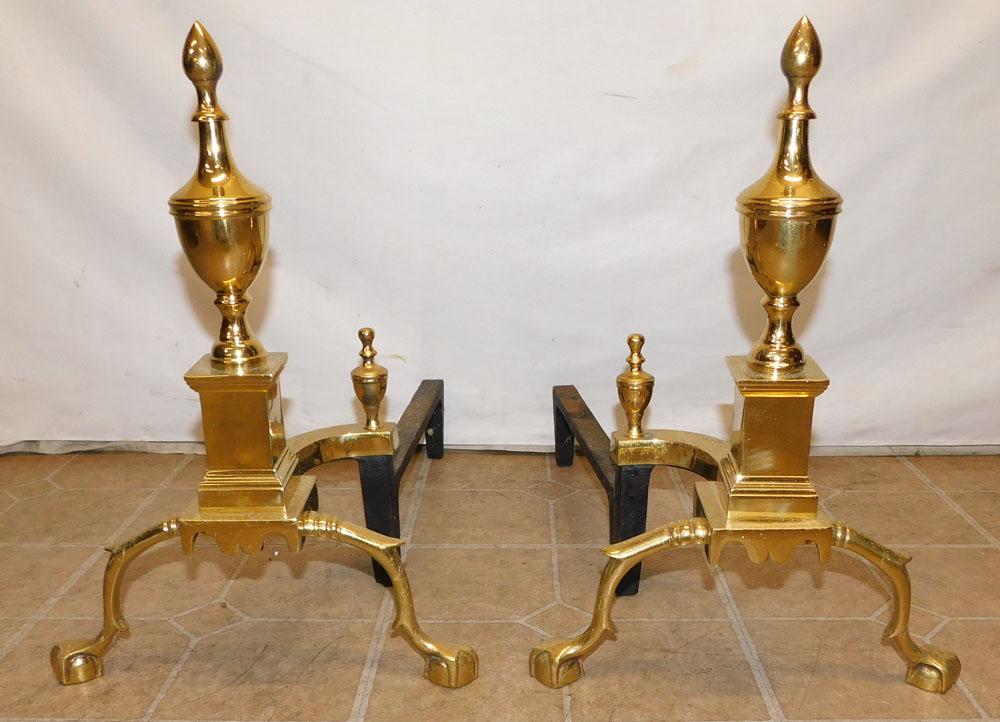 Pair Cast Brass Andirons By Harvin: Pair Cast Brass Andirons By Harvin. 18" H ALL DESCRIPTIONS AND ANY CONDITION STATEMENT GIVEN BY LANGSTON AUCTION GALLERY ARE STRICTLY OPINIONS AND LANGSTON'S SHALL HAVE NO RESPONSIBILITY FOR ERRORS OR
