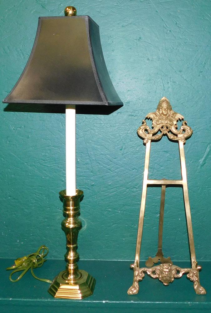 Cast Brass Easel & Brass Candlestick Lamp (1 of 4)