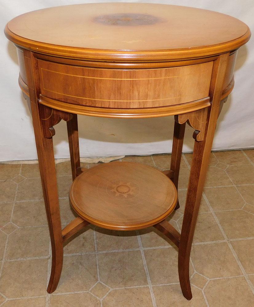 Mahogany Inlaid Mechanical Revolving 4 Drawer Round Table (1 of 6)