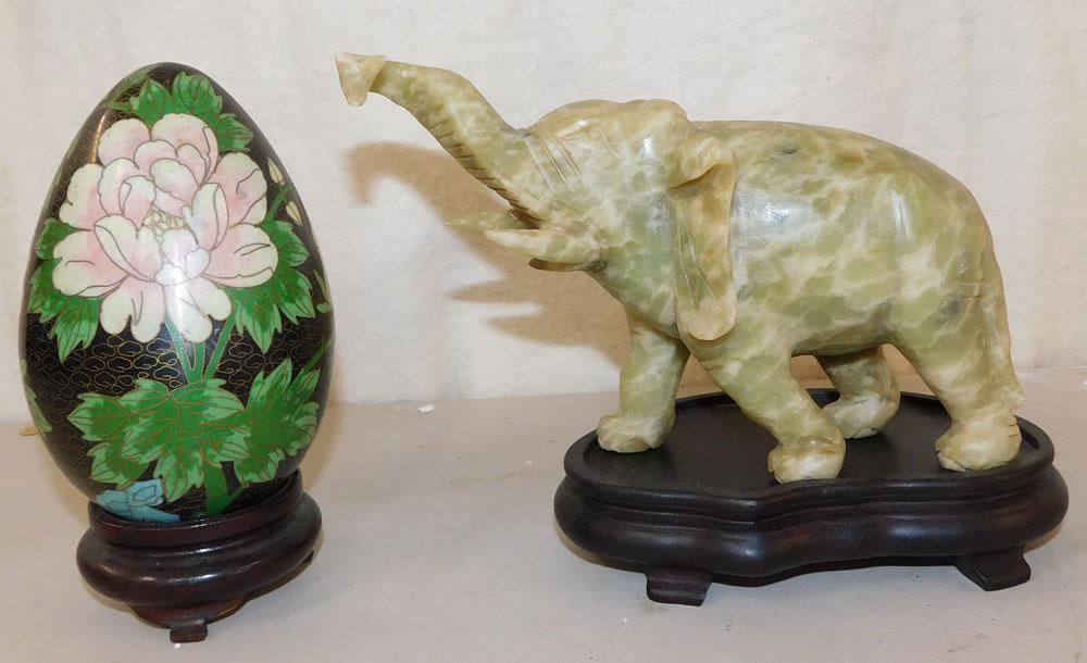 Carved Soap Stone Elephant & Cloisonné Egg (1 of 3)