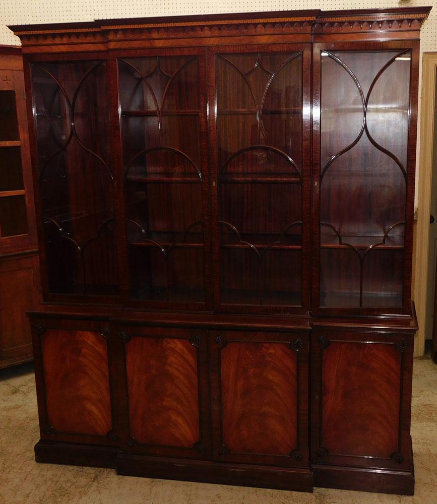Mahogany Two Part Break Front: Mahogany Two Part Break Front. 73" W 19" D 82 1/2" H ALL DESCRIPTIONS AND ANY CONDITION STATEMENT GIVEN BY LANGSTON AUCTION GALLERY ARE STRICTLY OPINIONS AND LANGSTON'S SHALL HAVE NO RESPONSIBILITY FO