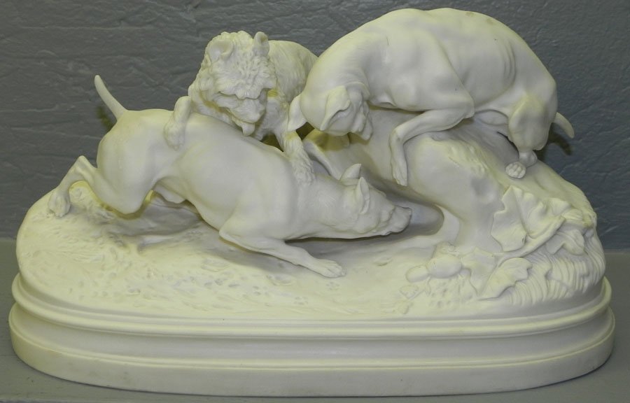 Parian figurine of hunting dogs.: Parian figurine of hunting dogs.