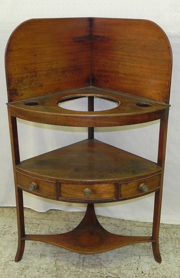 19th c. mahogany corner wash stand.: 19th c. mahogany corner wash stand.