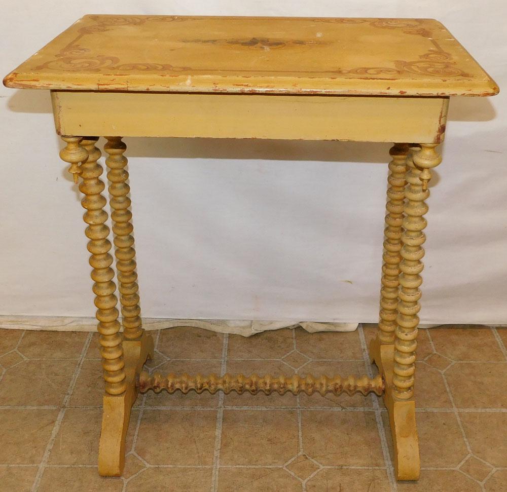 Antique Jenny Lind Style Painted One Drawer End Table (1 of 3)