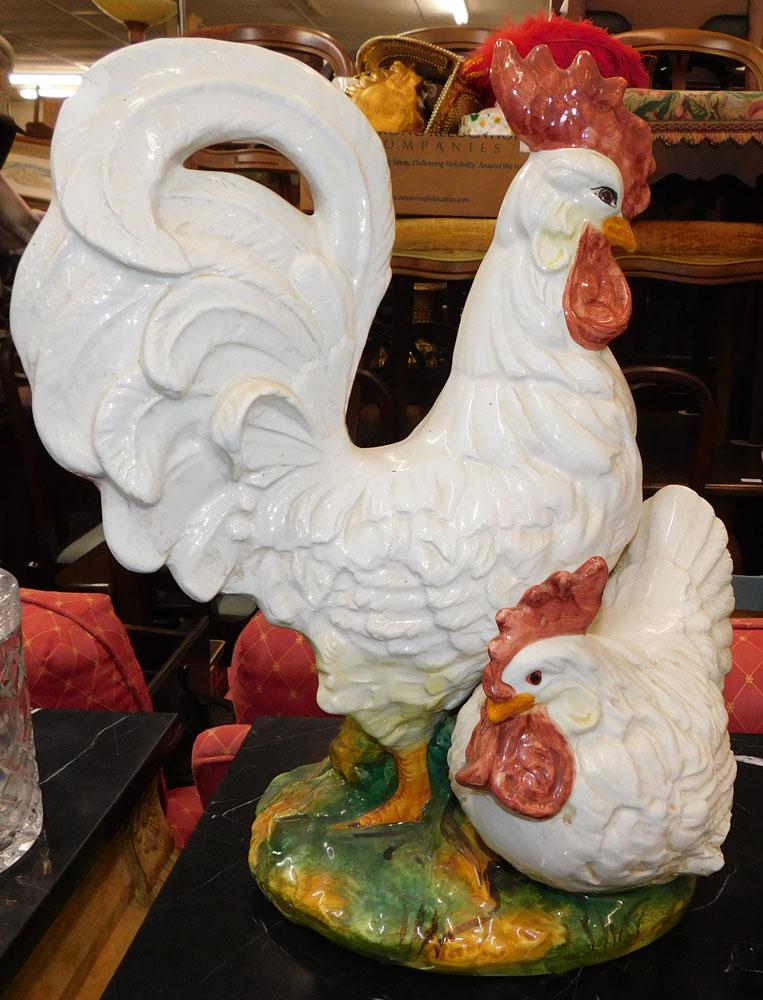 Painted Ceramic Rooster & Hen Figure (1 of 3)