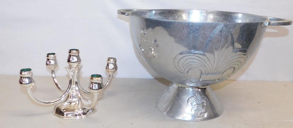 Cast Aluminum Punch Bowl - Silver Plate 5 Arm Candelabra (1 of 4)