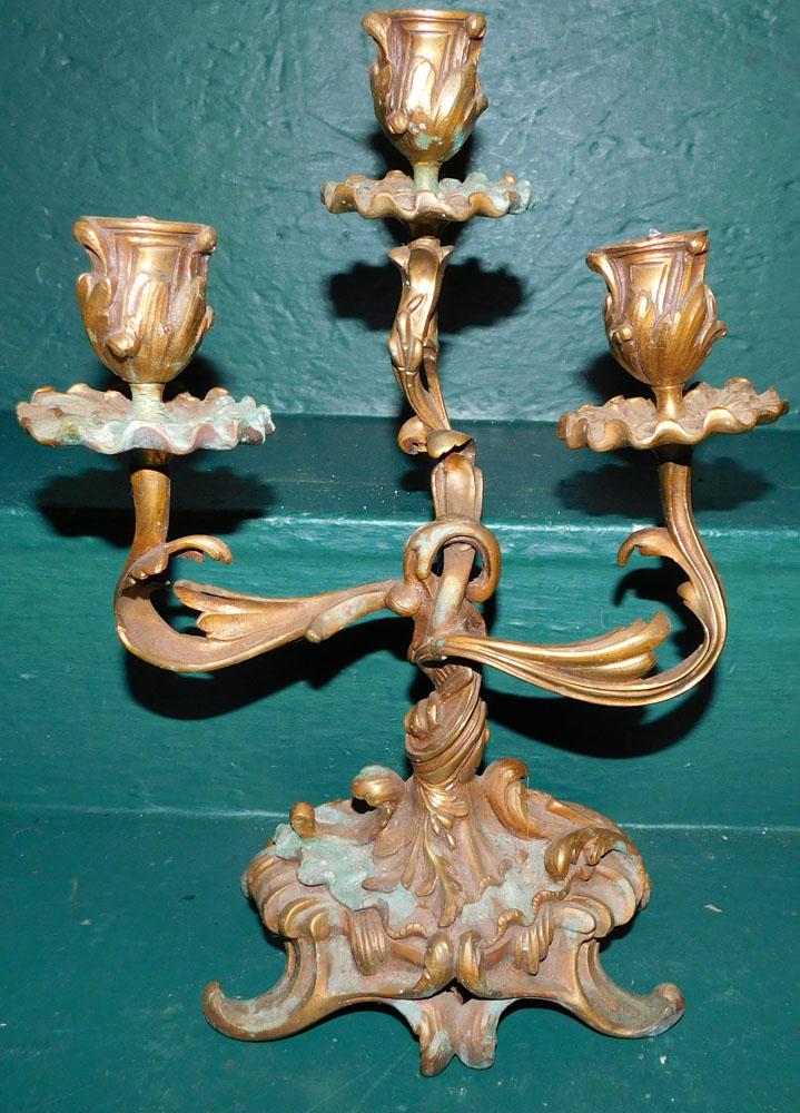 Antique Cast Bronze Three Light Candelabra (1 of 2)