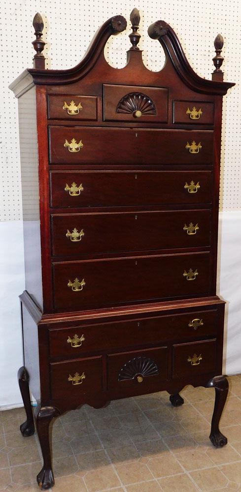 Mahogany Bench Made Two Part Chippendale Style High Boy (1 of 6)