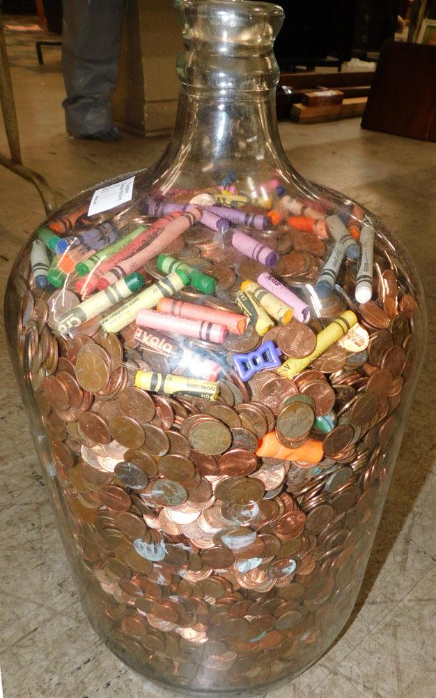 Antique Glass Bottle With Pennies (1 of 3)