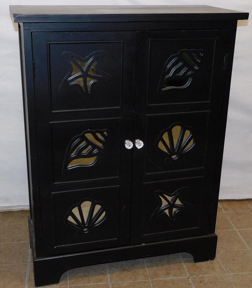 Black Lacquered Mirrored Two Door Cabinet (1 of 4)