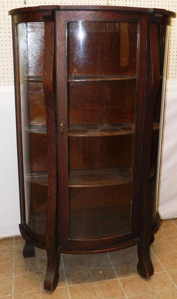 Antique Tiger Oak Bow Front China Cabinet (1 of 5)