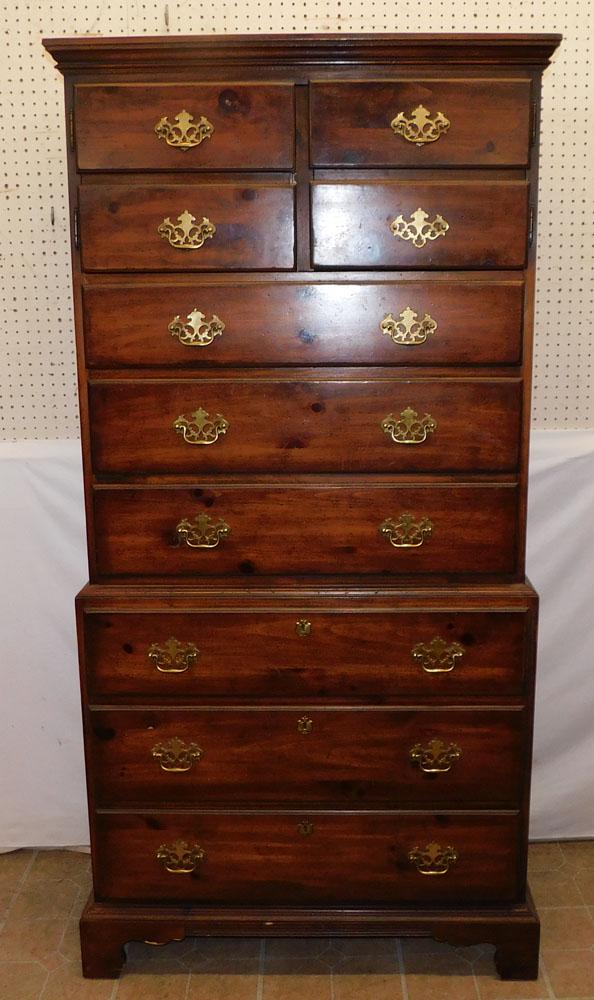 Pine Chest On Chest By Heritage: Pine Chest On Chest By Heritage. 36 1/2" W 18" D 74 1/4" H "ALL DESCRIPTIONS AND ANY CONDITION STATEMENT GIVEN BY LANGSTON AUCTION GALLERY ARE STRICTLY OPINIONS AND LANGSTON'S SHALL HAVE NO RESPONSIBI