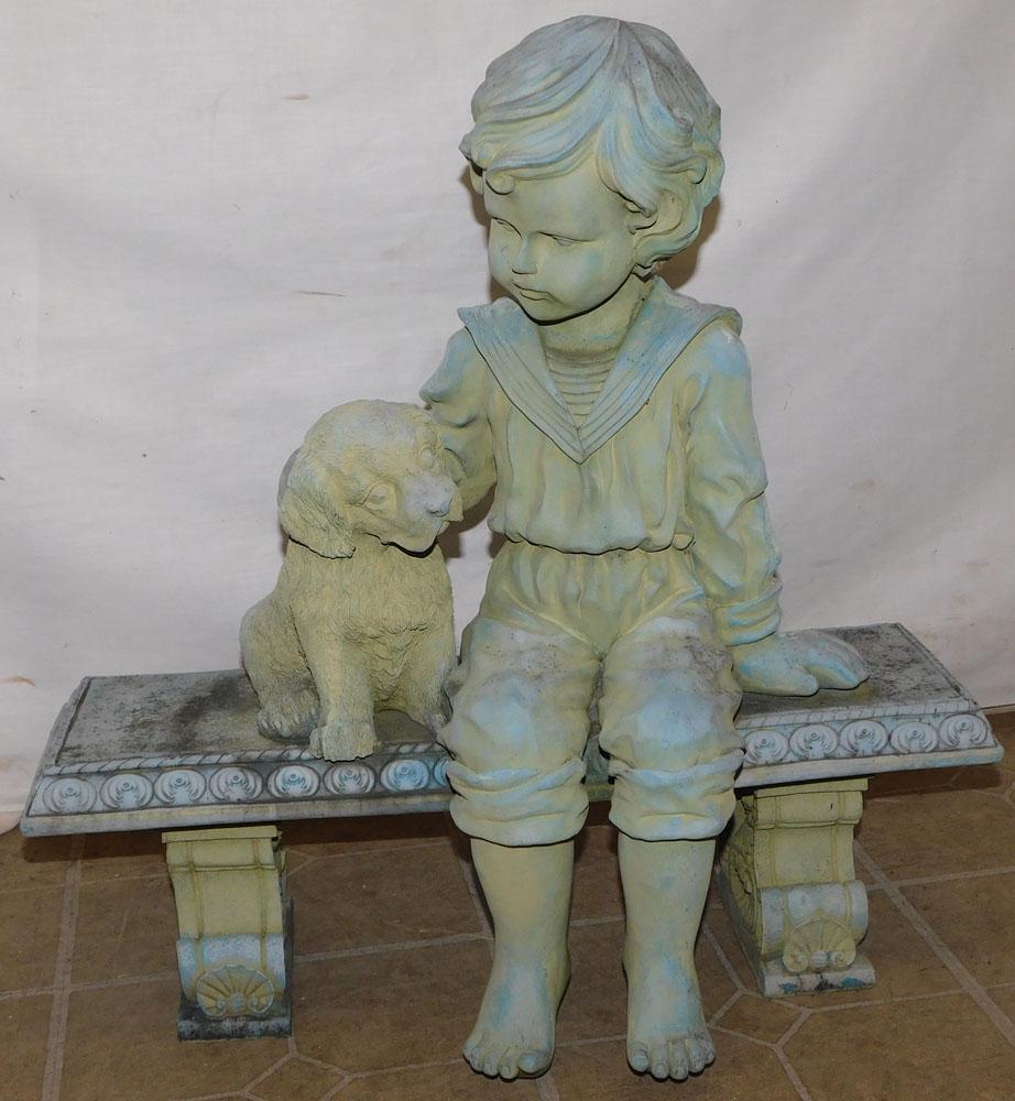 Two Part Composite Bench & Little Boy With Dog Yard Decoration (1 of 4)