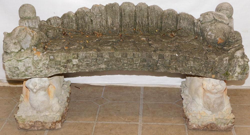 3 Pc. Concrete Bench With Bunnies (1 of 7)