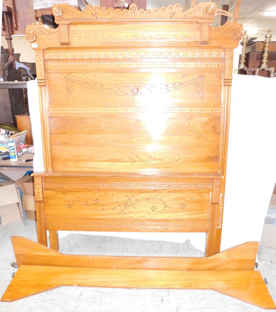 Victorian Walnut High Back Queen Size Bed With Rails (1 of 6)
