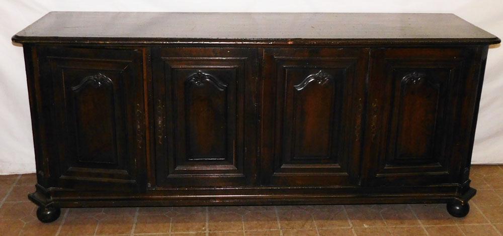 Walnut Four Door Side Board With Fitted Interior: Walnut Four Door Side Board With Fitted Interior. 75" W 21" D 32" H "ALL DESCRIPTIONS AND ANY CONDITION STATEMENT GIVEN BY LANGSTON AUCTION GALLERY ARE STRICTLY OPINIONS AND LANGSTON'S SHALL HAVE NO R