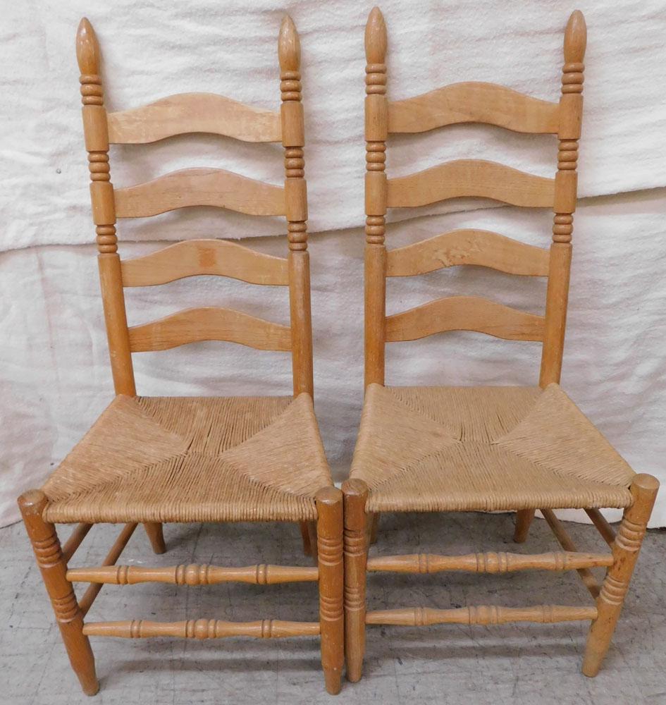Pair Oak Ladder Back Rush Bottom Side Chairs (1 of 3)