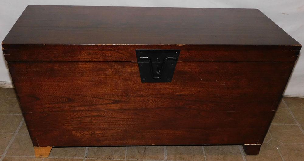 Walnut Dove Tailed Blanket Chest: Walnut Dove Tailed Blanket Chest. 38" W 18" D 18 1/2" H "ALL DESCRIPTIONS AND ANY CONDITION STATEMENT GIVEN BY LANGSTON AUCTION GALLERY ARE STRICTLY OPINIONS AND LANGSTON'S SHALL HAVE NO RESPONSIBILIT