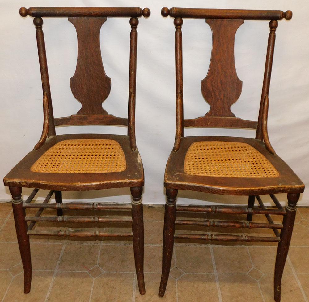 Pair Antique Cane Bottom Dining Chairs (1 of 2)