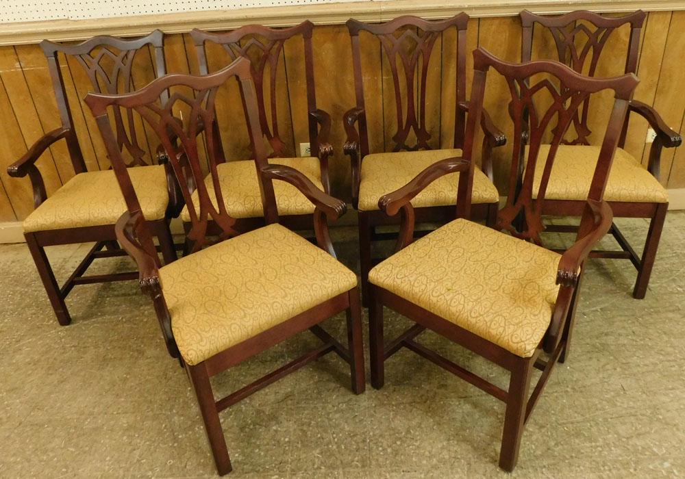 Set 6 Cherry Chippendale Arm Chairs By Flexcel (1 of 5)