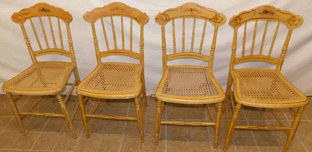 Set 4 Antique Painted Cane Bottom Side Chairs (1 of 4)