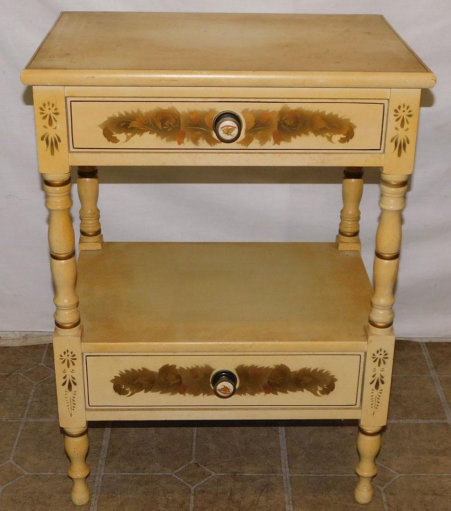 Painted Hitchcock Night Stand: Painted Hitchcock Night Stand. 20 1/4" W 15 1/4" D 27 1/4" H "ALL DESCRIPTIONS AND ANY CONDITION STATEMENT GIVEN BY LANGSTON AUCTION GALLERY ARE STRICTLY OPINIONS AND LANGSTON'S SHALL HAVE NO RESPONSI