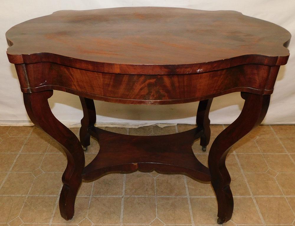 Antique Mahogany Turtle Top Marble Table (1 of 3)